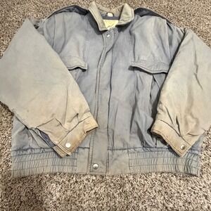 Vintage Weekends Distressed Bomber Jacket Faded Blue Cotton Flight Jacket Mens L